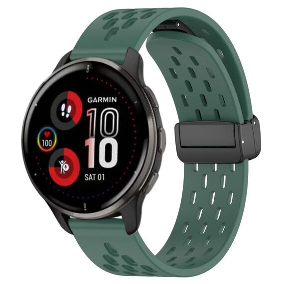 Per cinturino in silicone con chiusura magnetica pieghevole Garmin Venu 2 Plus da 20 mm (verde scuro)