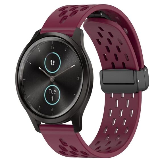 Per cinturino in silicone con chiusura magnetica pieghevole Garmin VivoMove Style da 20 mm (vino rosso)