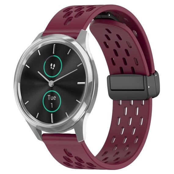 Per cinturino in silicone con chiusura magnetica pieghevole Garmin VivoMove Luxe da 20 mm (vino rosso)