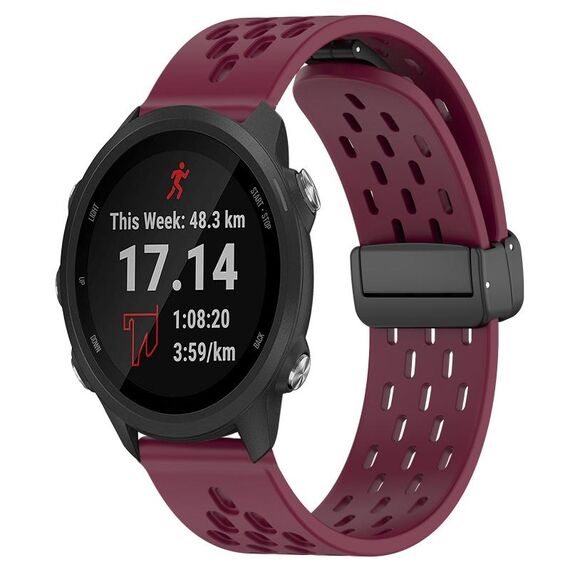 Per cinturino in silicone con chiusura magnetica pieghevole Garmin Forerunner 245 da 20 mm (vino rosso)