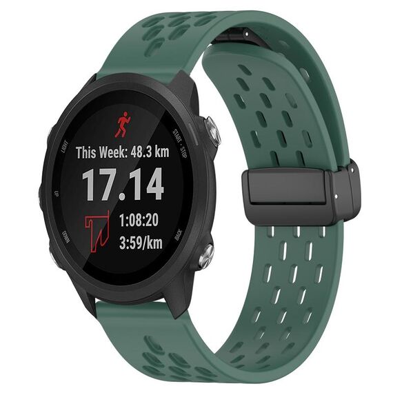 Per cinturino in silicone con chiusura magnetica pieghevole Garmin Forerunner 245 da 20 mm (verde scuro)
