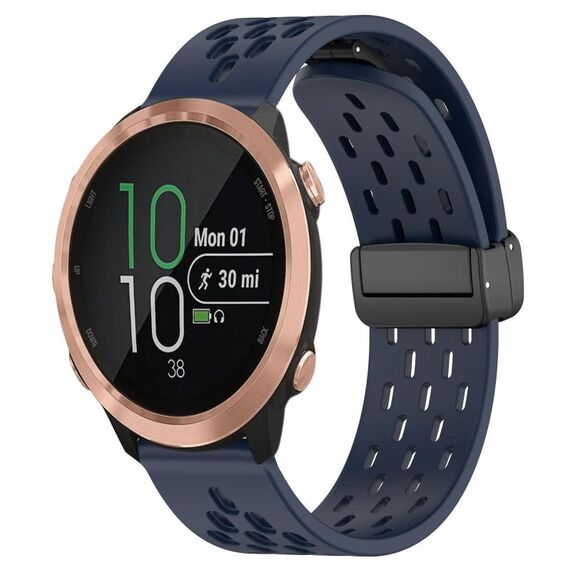 Cinturino per orologio in silicone con chiusura magnetica pieghevole da 20 mm per Garmin Forerunner 645 Music (blu notte)