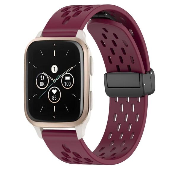 Per cinturino in silicone con chiusura magnetica pieghevole Garmin Forerunner Sq2 Music da 20 mm (vino rosso)