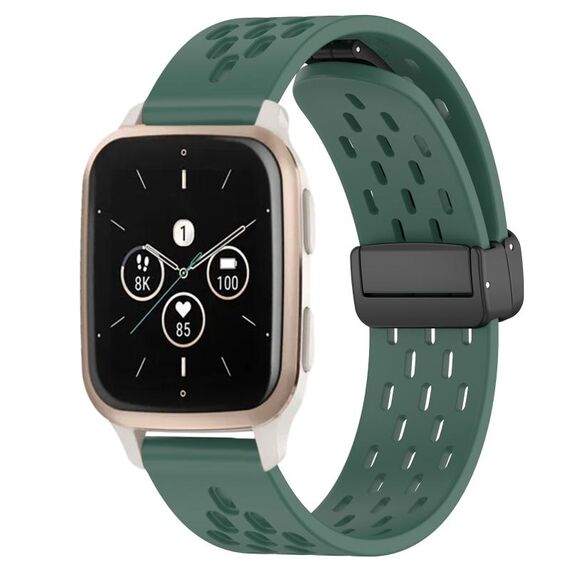 Per cinturino per orologio in silicone con chiusura magnetica pieghevole Garmin Forerunner Sq2 Music da 20 mm (verde scuro)
