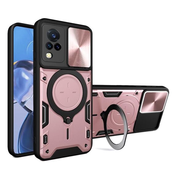 Custodia per telefono con supporto magnetico scorrevole Camshield per vivo V21 CD Texture (rosa)