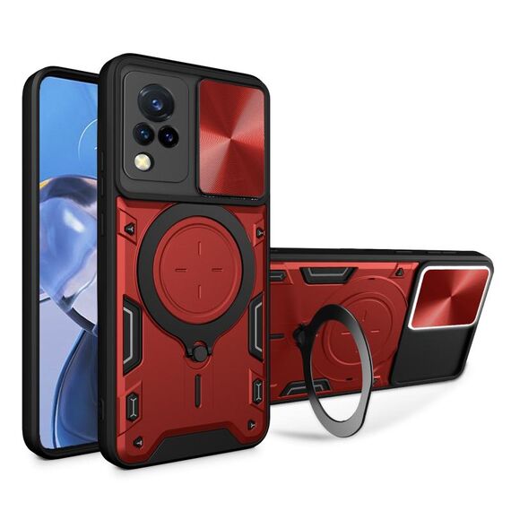 Custodia per telefono con supporto magnetico scorrevole Camshield per vivo V21 CD Texture (rosso)