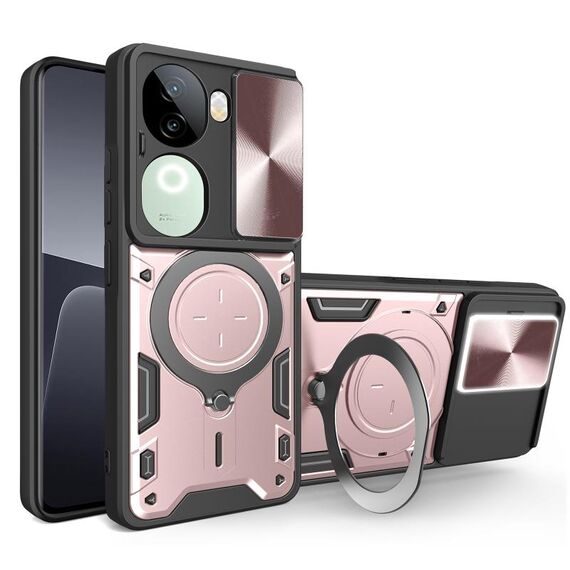 Custodia per telefono con supporto magnetico scorrevole Camshield per vivo iQOO Z9s 5G CD Texture (rosa)