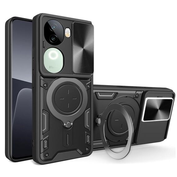 Custodia per telefono con supporto magnetico scorrevole Camshield per vivo iQOO Z9s 5G CD Texture (nero)