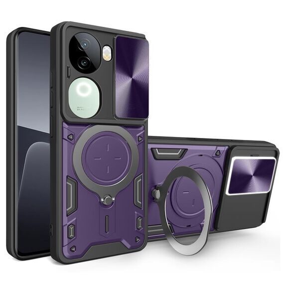Custodia per telefono con supporto magnetico scorrevole Camshield per vivo iQOO Z9s 5G CD Texture (viola)