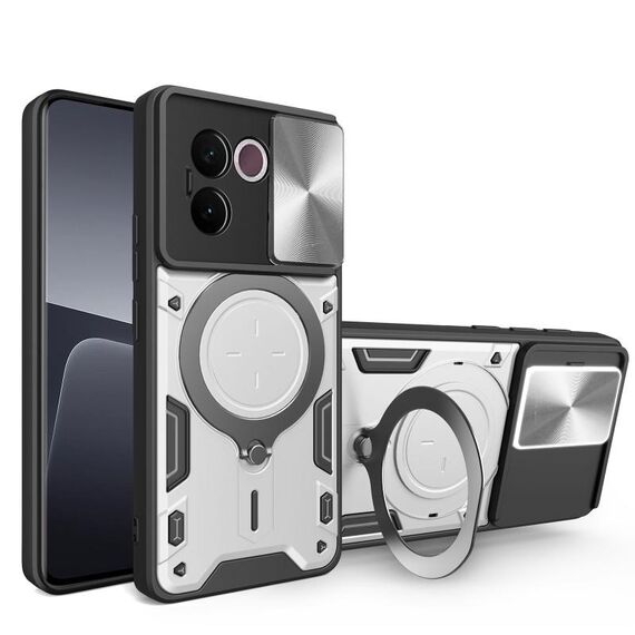 Custodia per telefono con supporto magnetico scorrevole Camshield per vivo V30e 5G Global CD Texture (argento)