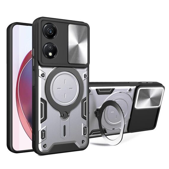 Per Honor X5 Plus CD Texture Custodia per telefono con supporto magnetico scorrevole Camshield (argento)