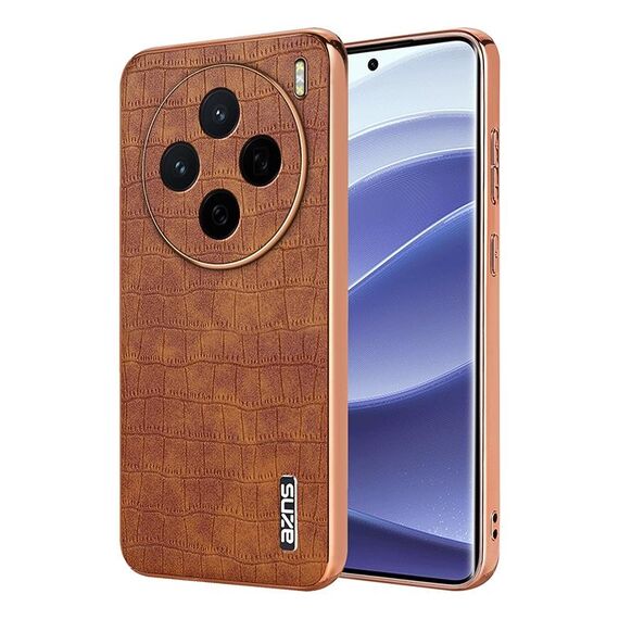 Per vivo X200 AZNS Custodia per telefono con copertura completa in coccodrillo con cornice elettrolitica (marrone)