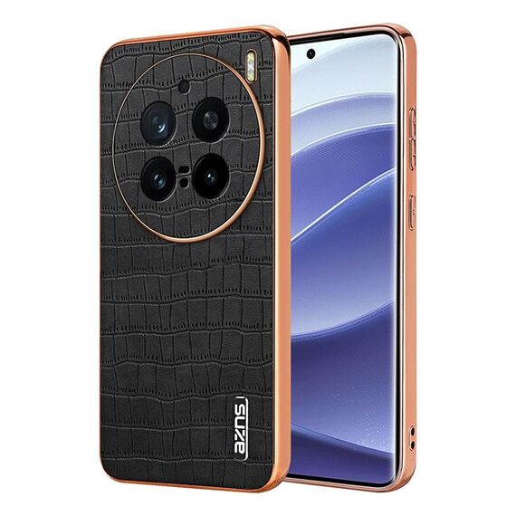 Per vivo X200 Pro AZNS Custodia per telefono con copertura completa in coccodrillo con cornice elettrolitica (nero)