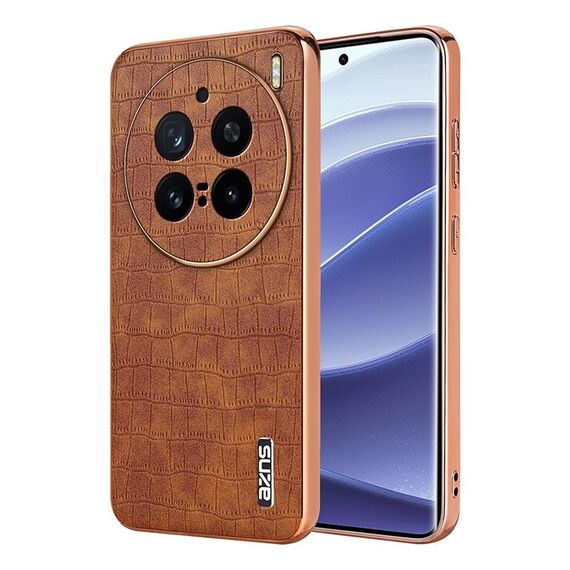 Per vivo X200 Pro AZNS Custodia per telefono con struttura elettrolitica e texture a coccodrillo a copertura totale (marrone)