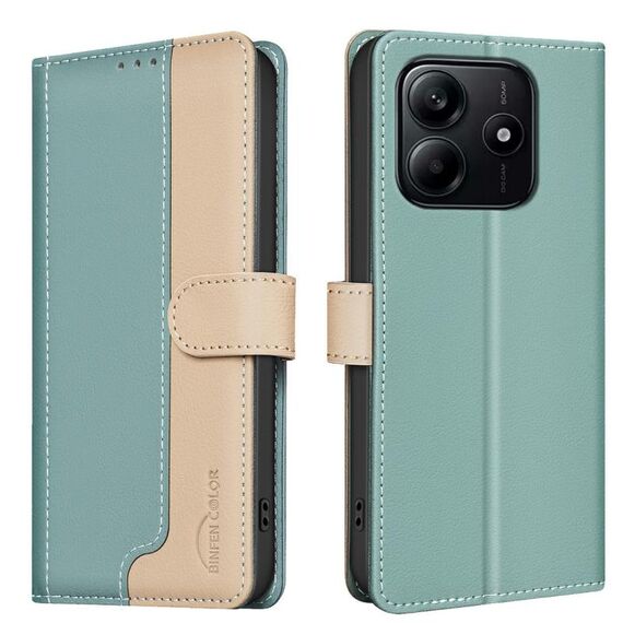 Per Redmi Note 14 5G Custodia per telefono in pelle antifurto RFID abbinata ai colori (verde)