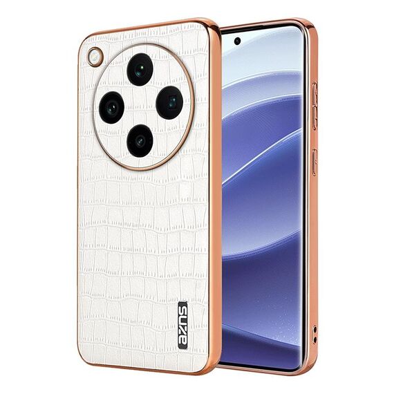 Per OPPO Find X8 Pro AZNS Custodia per telefono con struttura elettrolitica e texture a coccodrillo, copertura totale (bianca)