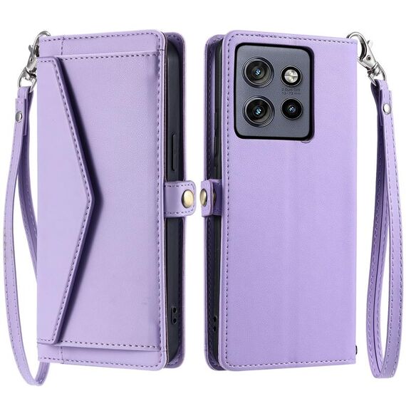 Per Motorola Edge 50 Neo Portafoglio Multi-Slot per Scheda Custodia in Pelle per Telefono con Lanyard (Viola)