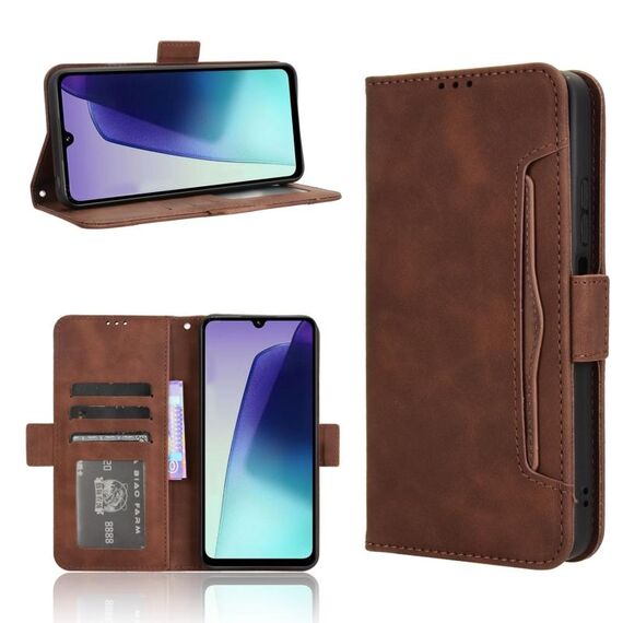 Per Redmi 14C 4G Custodia in pelle con texture in vitello e slot per schede (marrone)
