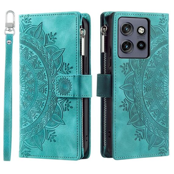 Per Motorola Edge 50 Neo Multi-Card Totem Zipper Custodia in pelle per telefono (verde)
