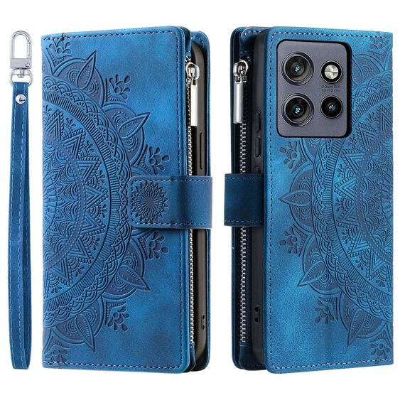 Per Motorola Edge 50 Neo Multi-Card Totem Zipper Custodia in pelle per telefono (blu)