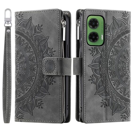 Per Motorola Moto G35 Custodia per telefono in pelle con cerniera Totem Multi-Card (grigio)