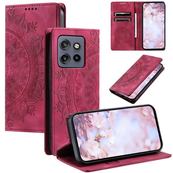 Per Motorola Edge 50 Neo Totem Custodia magnetica in pelle goffrata (rosso)