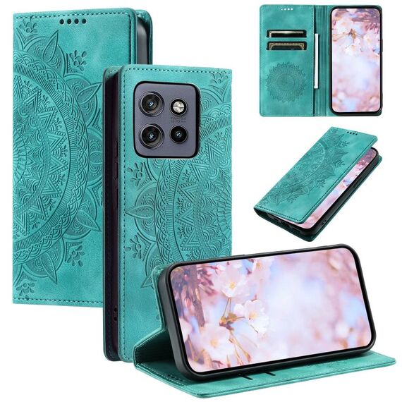Per Motorola Edge 50 Neo Totem Custodia magnetica in pelle goffrata (verde)