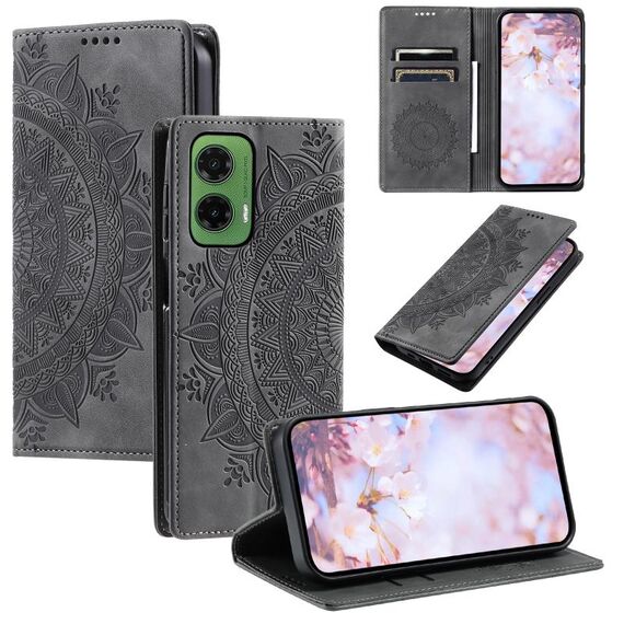Per Motorola Moto G35 Custodia per telefono in pelle magnetica goffrata Totem (grigio)