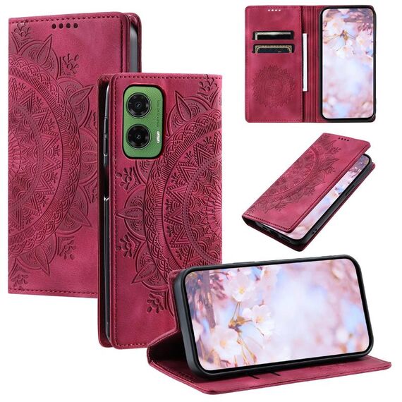 Per Motorola Moto G35 Custodia per telefono in pelle magnetica con motivo Totem (rosso)