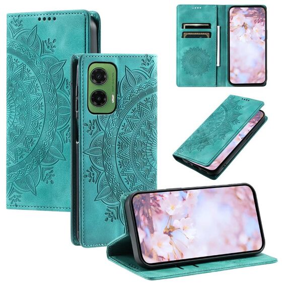 Per Motorola Moto G35 Custodia per telefono in pelle magnetica con motivo Totem (verde)