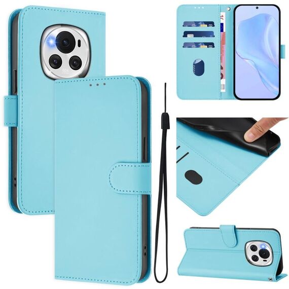 Custodia per telefono in pelle tinta unita For Honor Magic6 Skin Feel con cordino (azzurro cielo)
