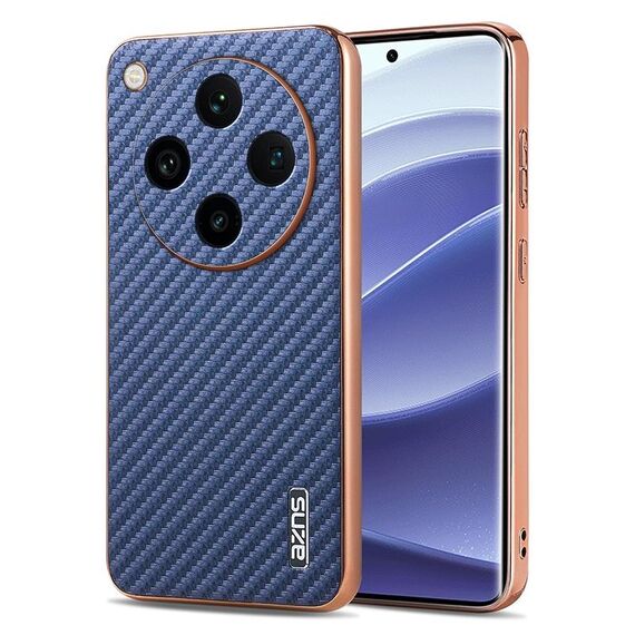 Per OPPO Find X8 Pro AZNS Custodia per telefono con trama in fibra di carbonio con bordo elettrolitico (blu)