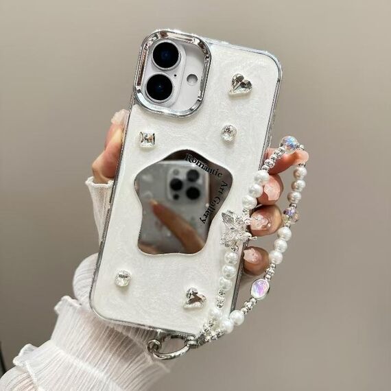 Per iPhone 16 Custodia per telefono in TPU con catena a specchio color crema (beige)