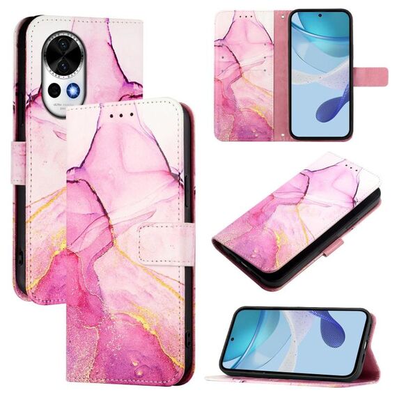 Per Huawei nova 13 / nova 12 PT003 Custodia in pelle con motivo in marmo (rosa, viola, oro)