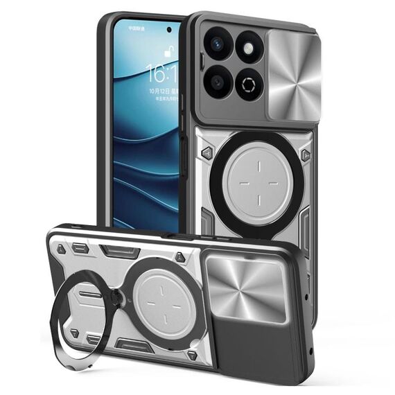 Per Honor 200 Smart CD Texture Custodia per telefono con supporto magnetico scorrevole Camshield (argento)