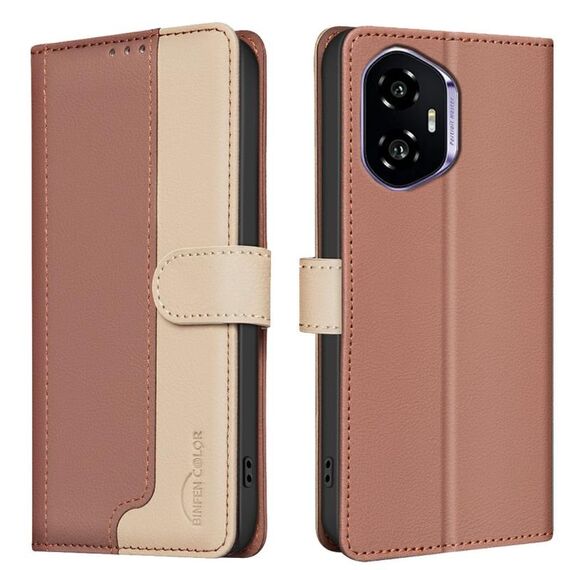 Custodia per telefono in pelle antifurto RFID abbinata ai colori per Honor 300 (marrone)