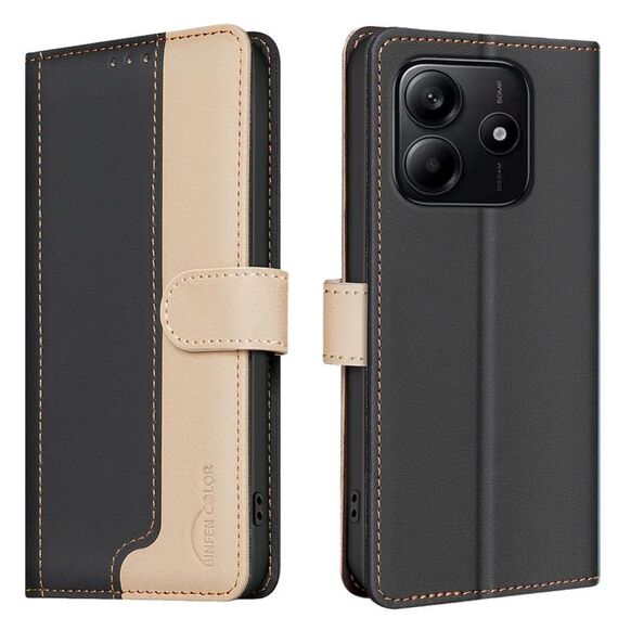 Per Redmi Note 14 4G Custodia per telefono in pelle antifurto RFID abbinata ai colori (nera)