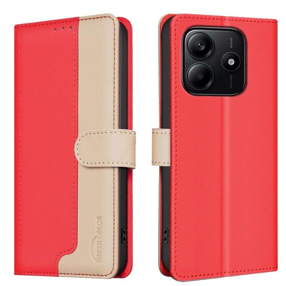 Per Redmi Note 14 4G Custodia per telefono in pelle antifurto RFID abbinata ai colori (rossa)