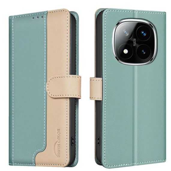 Per Redmi Note 14 Pro 4G Custodia per telefono in pelle antifurto RFID abbinata ai colori (verde)
