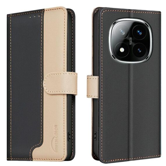 Per Redmi Note 14 Pro 4G Custodia in pelle antifurto RFID con colori abbinati (nero)