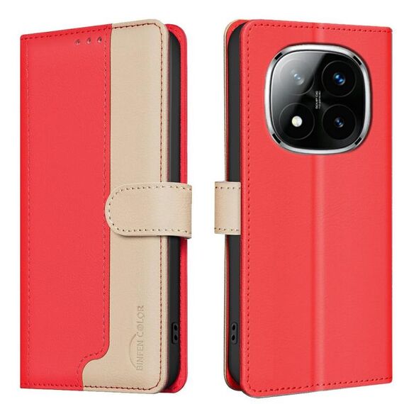Per Redmi Note 14 Pro 4G Custodia per telefono in pelle antifurto RFID abbinata ai colori (rossa)