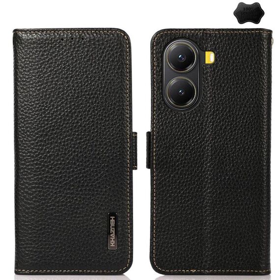 Custodia per telefono KHAZNEH in vera pelle Litchi con protezione RFID e magnete laterale per Redmi Turbo 4 / Poco X7 Pro (nera)