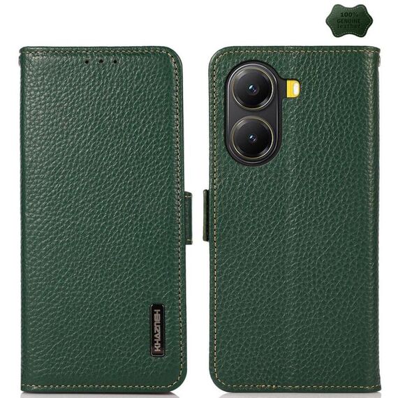 Custodia per telefono KHAZNEH in vera pelle Litchi con protezione RFID e magnete laterale per Redmi Turbo 4 / Poco X7 Pro (verde)