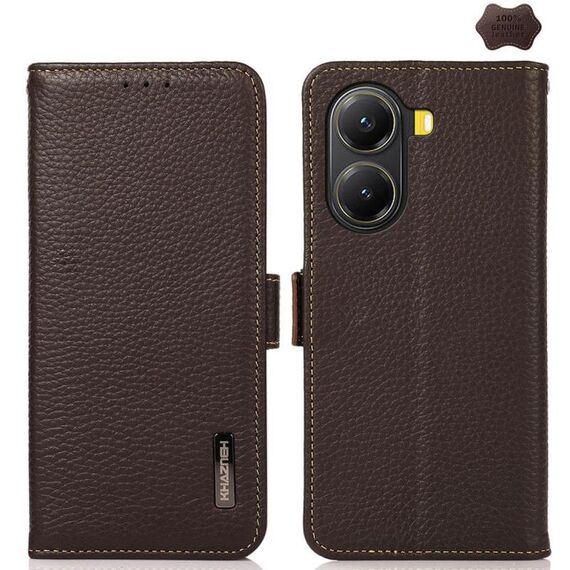 Custodia per telefono KHAZNEH in vera pelle Litchi con protezione RFID e magnete laterale per Redmi Turbo 4 / Poco X7 Pro (marrone)