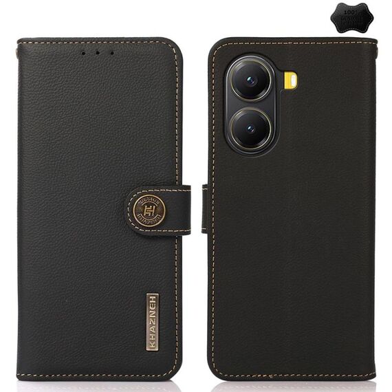 Custodia per telefono in vera pelle con texture RFID KHAZNEH Custer per Redmi Turbo 4 (nera)