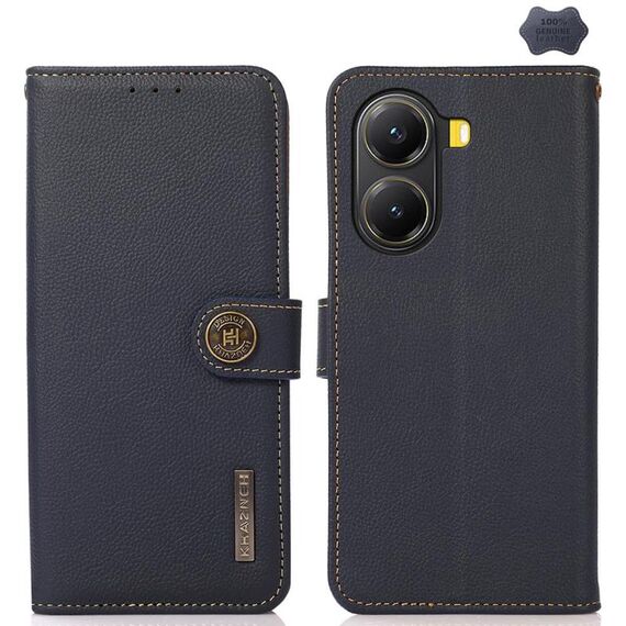 Custodia per telefono in vera pelle con texture RFID KHAZNEH Custer per Redmi Turbo 4 (blu)