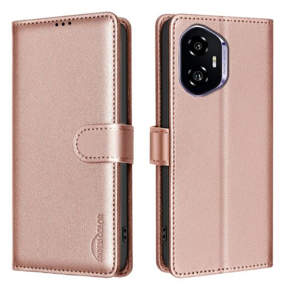 Custodia per telefono in pelle antifurto con texture Litchi RFID per Honor 300 (oro)