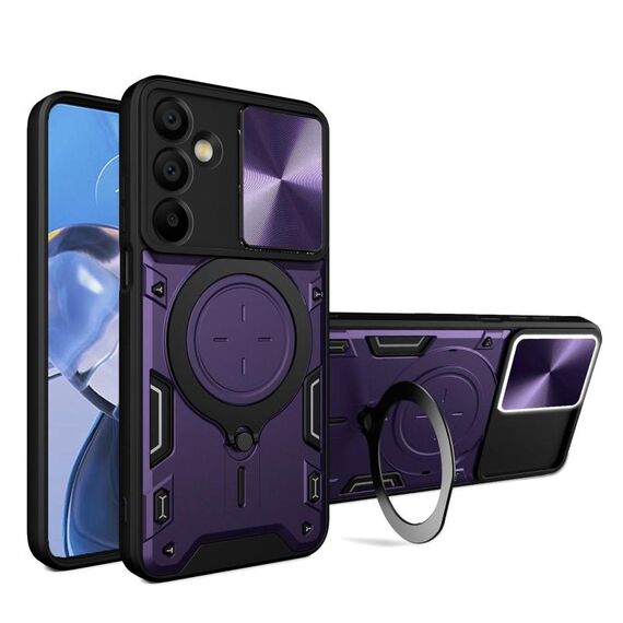 Per Samsung Galaxy A16 5G CD Texture Custodia per telefono con supporto magnetico scorrevole Camshield (viola)
