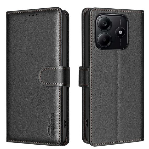 Per Redmi Note 14 4G Custodia in pelle antifurto con texture Litchi RFID (nera)