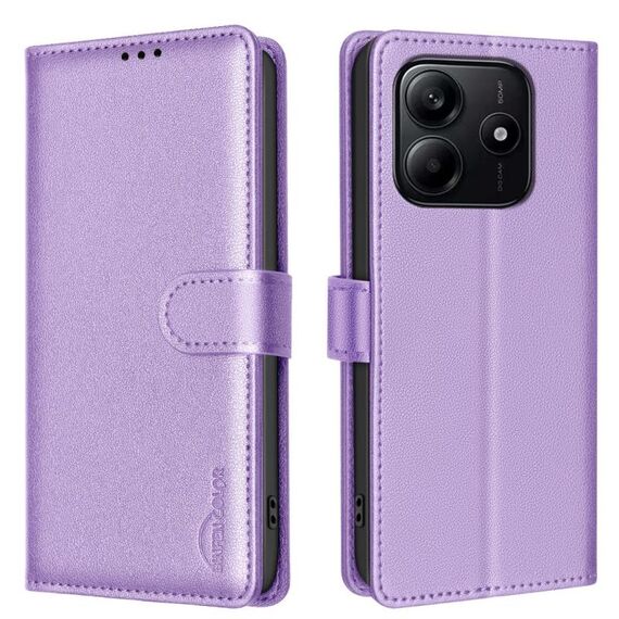 Per Redmi Note 14 4G Custodia in pelle antifurto con texture Litchi RFID (viola)